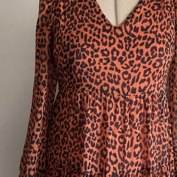 Leopard Print Tiered V-Neck Midi Dress Size - Picture 6 of 7